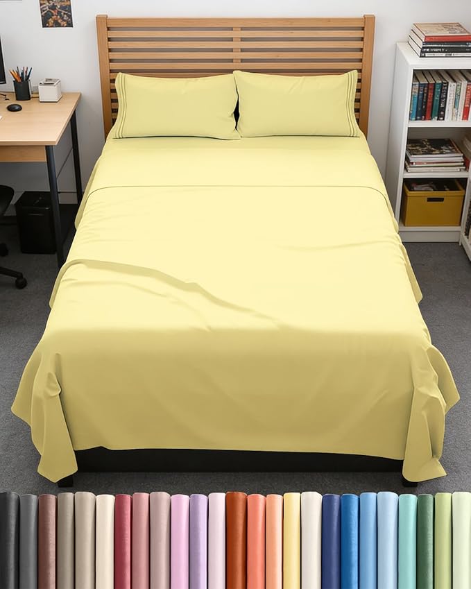 Full XL Bed Sheet Set - 4 Piece Extra Long Extended Full XL Sheets - Soft, Breathable & Cooling - Fits 8" to 16" Mattress w/ Deep Pockets - 54" x 80" - Easy-Fit, Wrinkle and Fade Resistant - Yellow