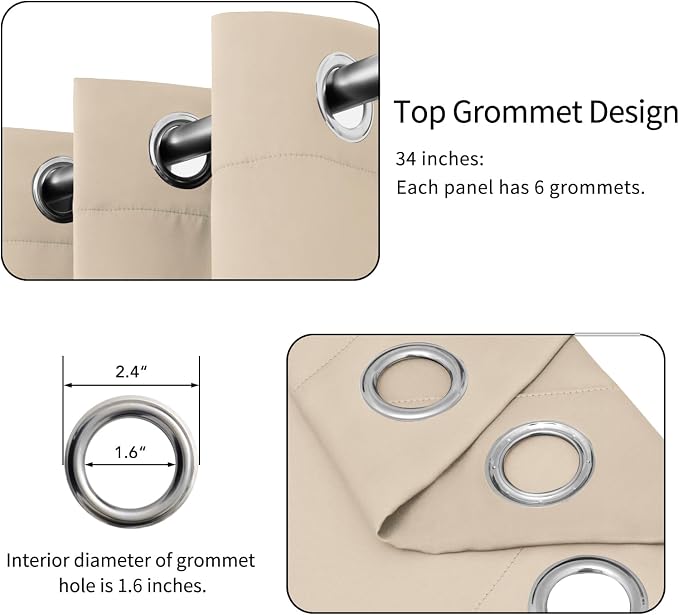 Easy-Going Thermal Grommet Blackout Curtains, 2 Panels 34x84 in, Noise Reduction - Image 4