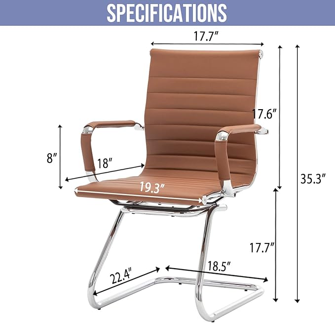 Wahson Office Guest Chairs Set of 10, Leather Reception Chairs, Mid Back Waiting Room Chair, Conference Chairs with Sled Base, Desk Chair No Wheels for Meeting/Lobby/Restroom, Coffee