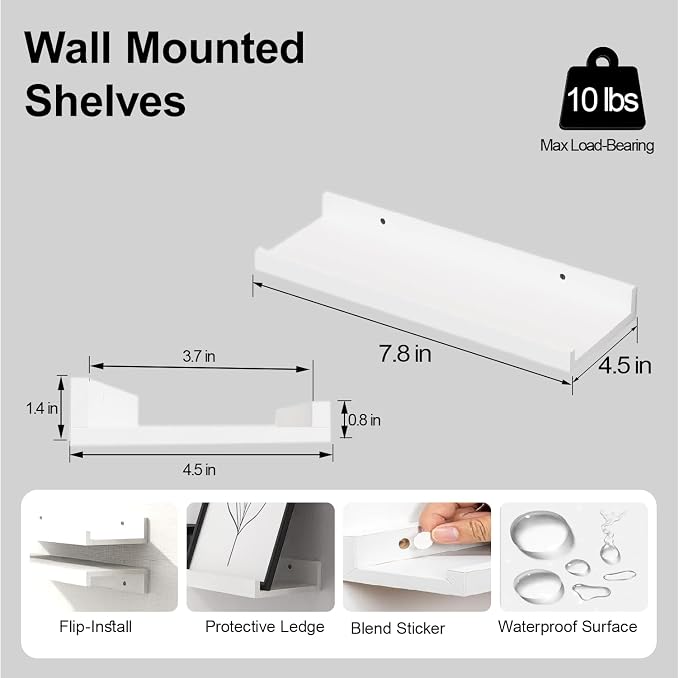 Small White Floating Shelves for Wall, Shelf - Image 3