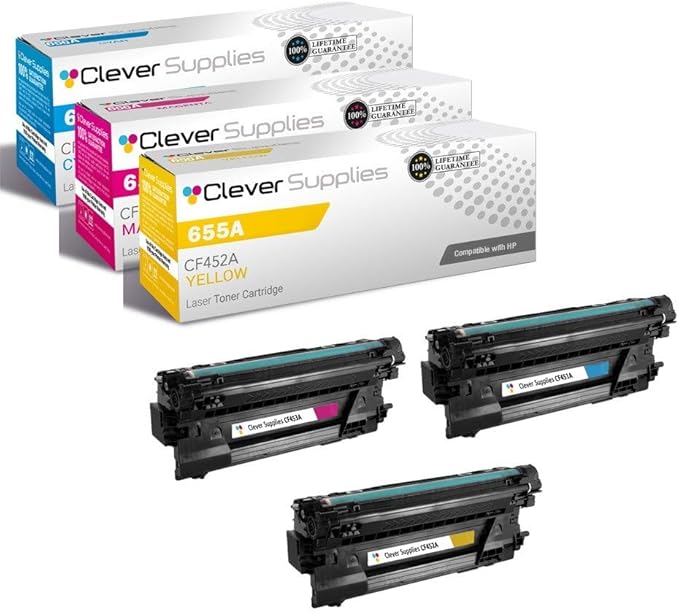CS Replacement Toner Cartridge Compatible with HP 655A CF451A Cyan CF453A Magenta CF452A Yellow Color Enterprise M652dn M652n M653dh M653dn M653x M681 M681dh Toner Cartridge 3 Color Set