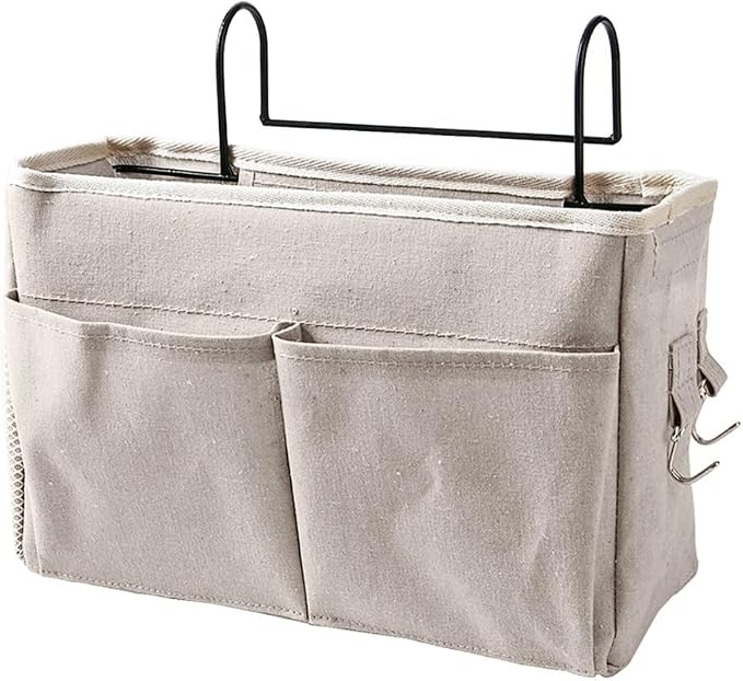 White Canvas Organizer Basket Wall Mount Storage Pouch Nightstand Hanging Bag by Unknown