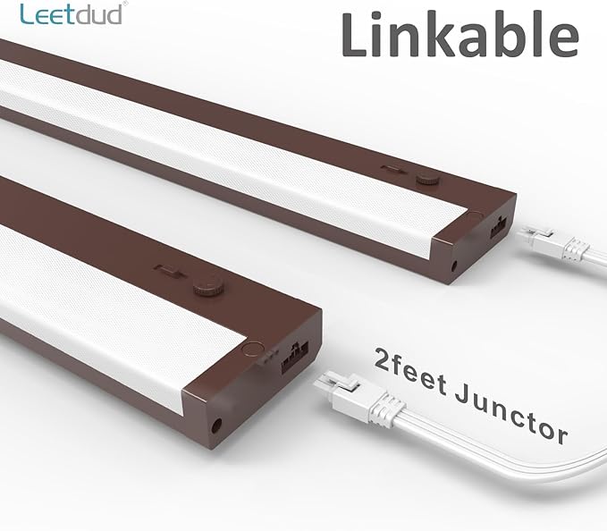 Leetdud Under Cabinet Lighting Plug in or Hardwired Built-in Dimmer, 12 Inch 6W, 5CCT 2700/3000/3500/4000/5000K, Linkable Counter Lights for Kitchen, ETL Dimmable LED Light Fixture, Bronze