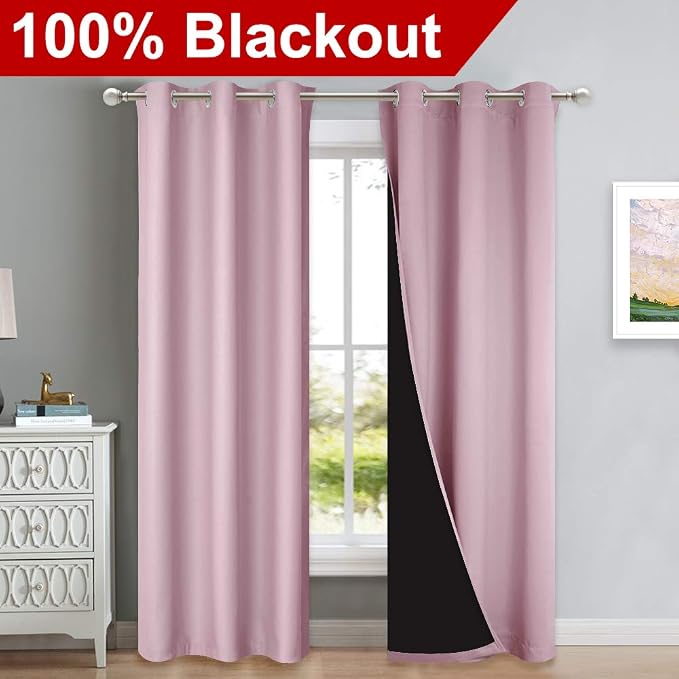 NICETOWN Blackout Curtains 80 inches Long, 2 Pieces, Lavender Pink, Full Light - Image 2