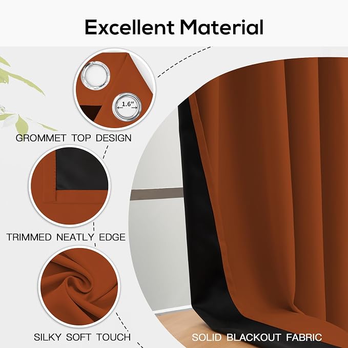Yakamok Burnt Orange Blackout Curtains 72 inches Long - Image 4