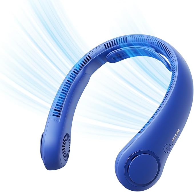 JISULIFE Portable Neck Fan Upgraded, Neckbrace Personal Hands Free, 5 Speed Gears Adjustment, 6000 mAh Wearable Bladeless Quiet Rechargeable for Outdoor Indoor, Gifts for Women Men- Dark Blue