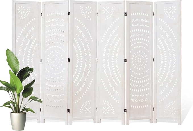 66.9Inch Folding Room Divider, 6 Panels Wood Carved Privacy Screens, Free by Svimi