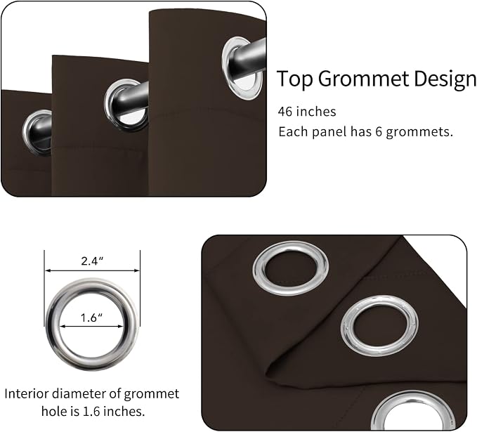 Easy-Going Thermal Grommet Blackout Curtains, 2 Panels 46x63 in, Dark Brown | - Image 4