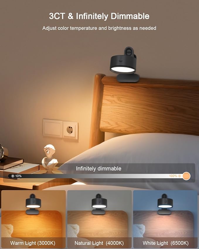 Clip on Light 5000mAh Rechargeable Battery, Clamp Reading Light - Image 4