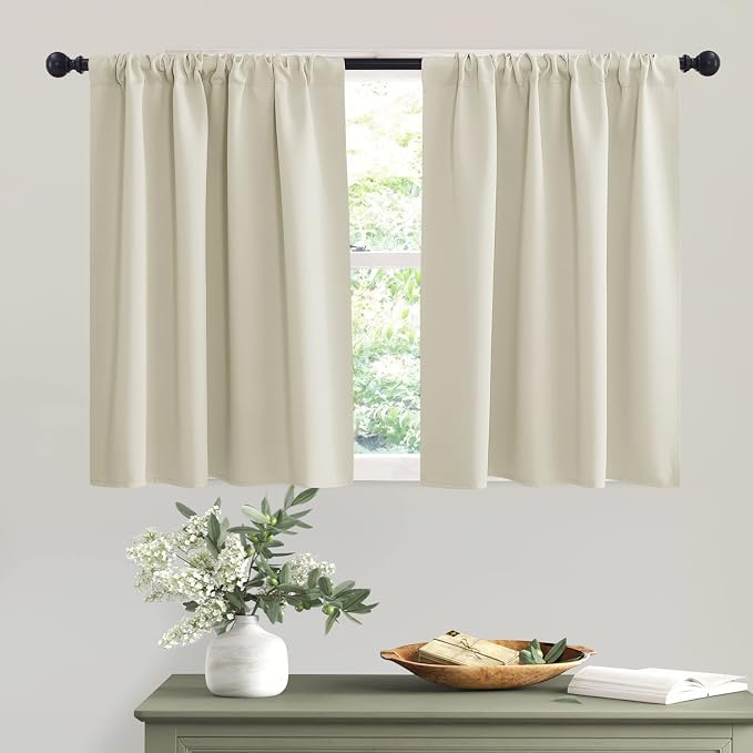 RYB HOME Short Beige Curtains for Small Bedroom Window Cafe | Thermal Insulating by RYBHOME