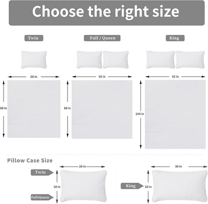 Easy-Going King Size Reversible Quilt Set with 1 Quilt and 2 Pillow Shams, Soft Bed Quilt Cover, Water Resistant Lightweight Microfiber Bedspread, Stain Resistant, Damask-White/White