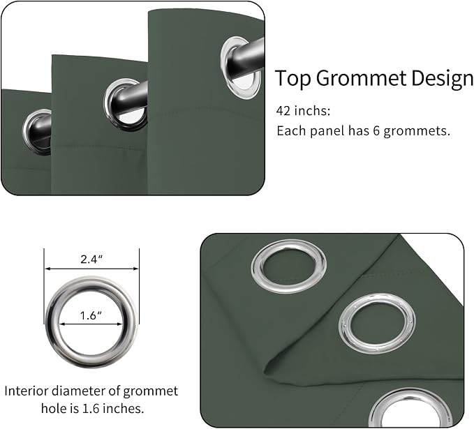 Easy-Going Thermal Grommet Blackout Curtains, 2 Panels 42x63 in | Greyish Green - Image 4