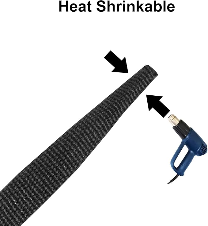 MECCANIXITY Braided Cable Sleeves Heat Shrinkable Fabric Sleeving, 5/16" 16ft Black 2:1 Ratio Heat Shrinkable Cord Protector for Harness Cable, Network Cable Protection, Cable Management