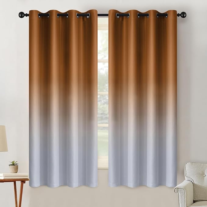 SimpleHome Burnt Orange to Grey White Ombre Room Darkening Curtains 63 Inch | by SimpleHome