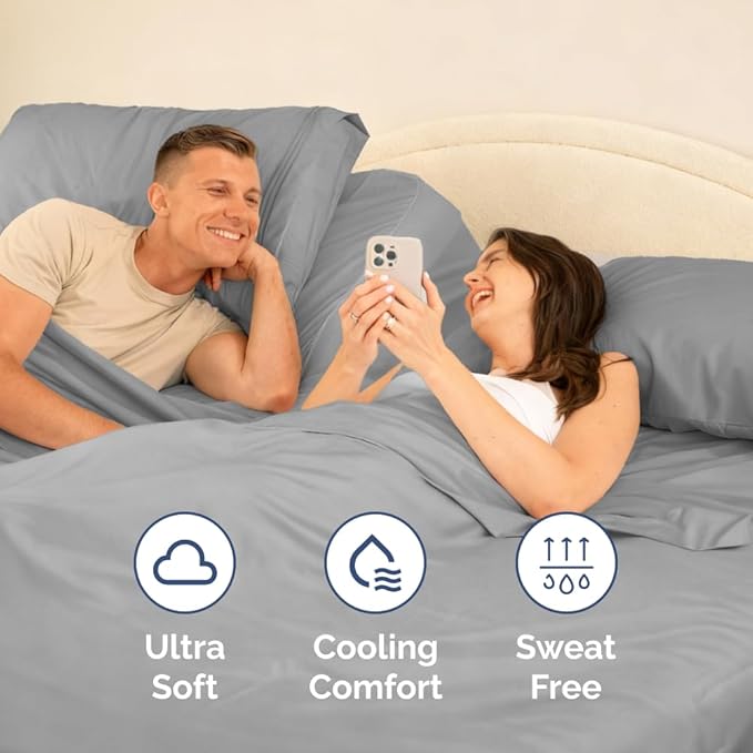 Split Head King Sheet Set – 4 Piece Flex Split Top King Sheets for Adjustable Beds - Fits 14” to 16" Mattress w/ Deep Pockets - Soft, Breathable & Cooling - Luxury Bedding & Wrinkle Free - Steel Blue