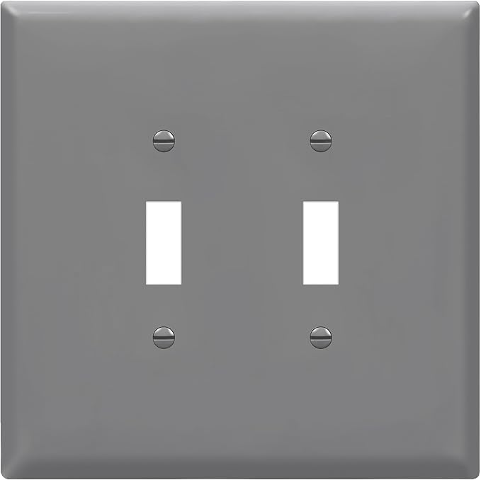 ENERLITES Jumbo Double Toggle Switch Cover, Two Gang Light Switch Wall Plate, Gloss Finish, Oversized 2-Gang 5.5" x 5.5", Unbreakable Polycarbonate Thermoplastic, UL Listed, 8812O-GY, Gray