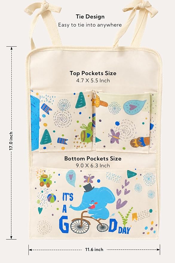 MellowSpace Elephant Crib Organizer Hanging Storage Bag – Baby Nursery Bedside - Image 6