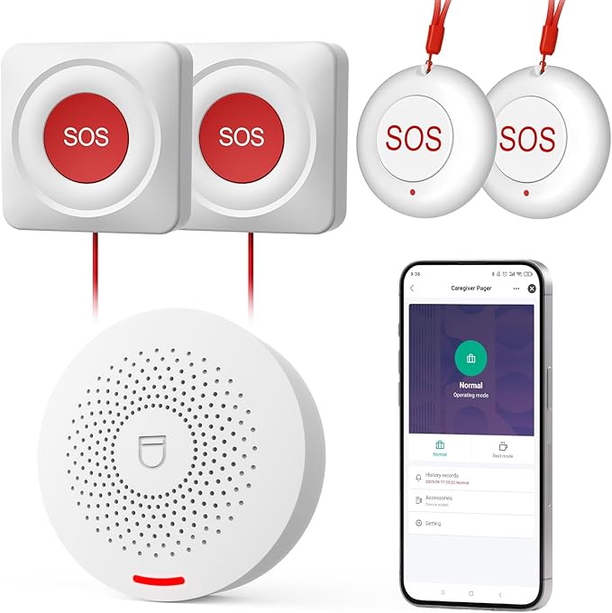 Hapippofa Caregiver Call Button Wireless Call Button for Elderly at Home,WiFi Panic Button,Life Alert Systems for Seniors No Monthly Fee (whiter3)