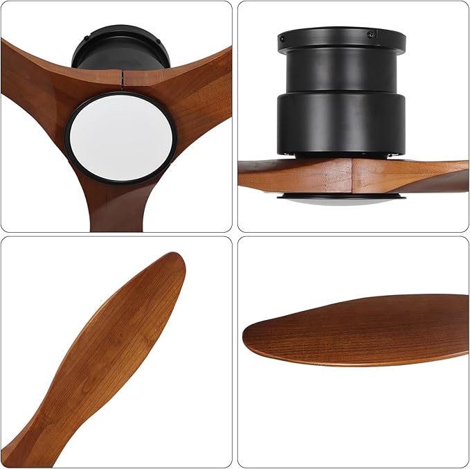revoici 52Inch Wood Ceiling Fans with Lights and Remote Control, Indoor Outdoor Ceiling Fans Farmhouse, Low Profile Ceiling Fan with Light Timing 6 Speeds 3 Color Light Memory Lighting Reversible