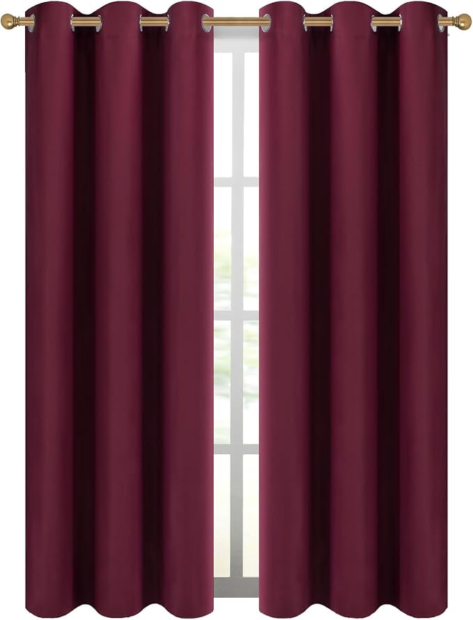 Diraysid Burgundy Red Grommet Blackout Curtains - Image 2