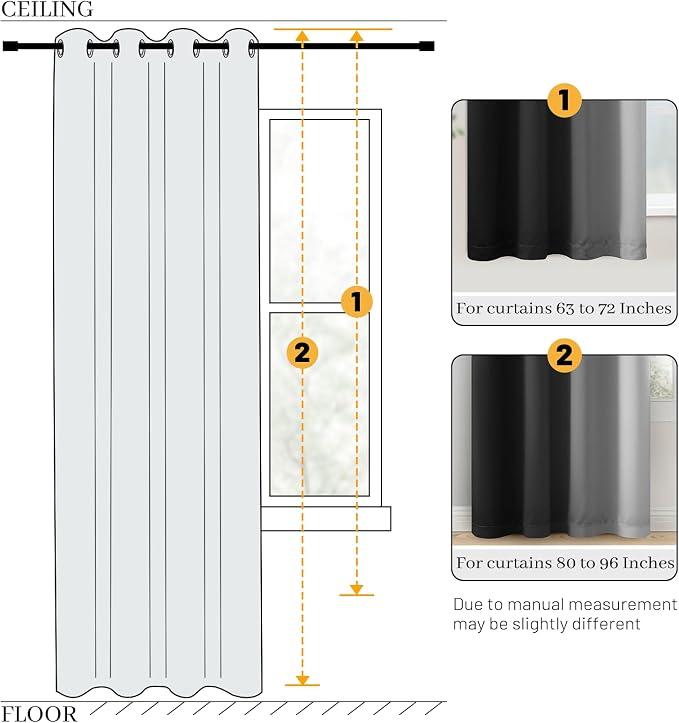 COSVIYA Grommet 100% Blackout Black Ombre Curtains White Back, W52xL63 Inch | 2 - Image 7