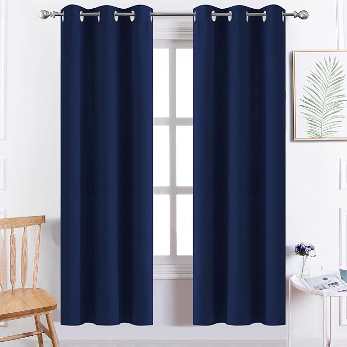 Yakamok Blackout Curtains 38x72 inch Navy Blue Thermal Drapes-Bedroom | 2 panels by Yakamok