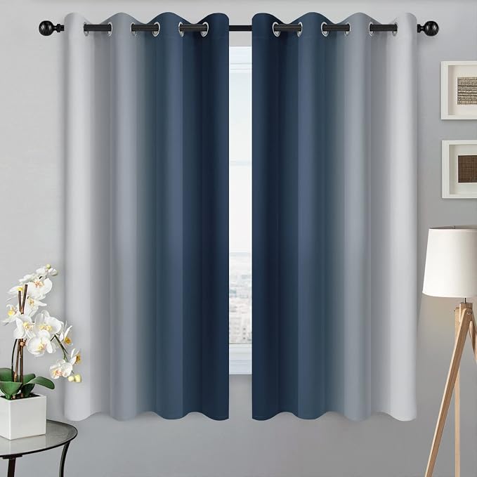SimpleHome Ombre Curtains Navy Blue to Grey White - Image 2