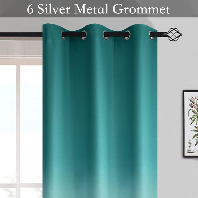SimpleHome Teal to Grey White Ombre Room Darkening Curtains 84 Inch | Curtains - Image 3