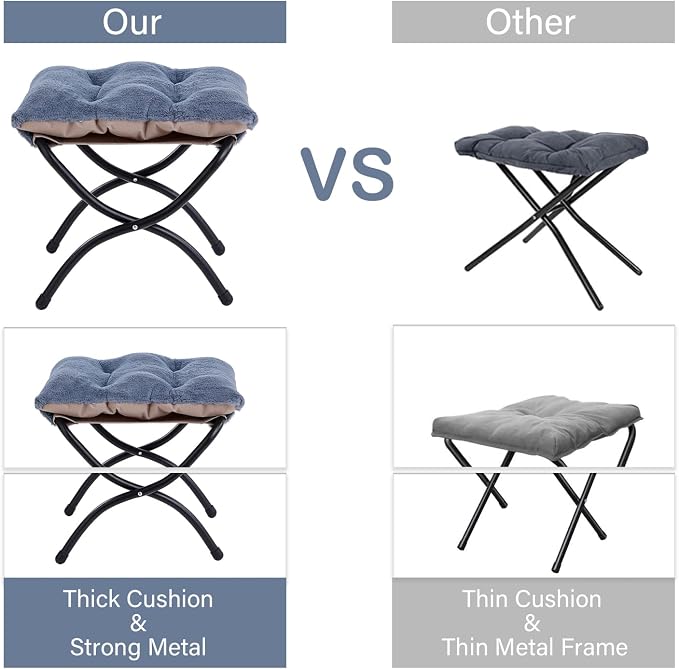 Lazy Chair with Ottoman, Comfy Accent Reading Chair, Plush Blue | Foldable - Image 6