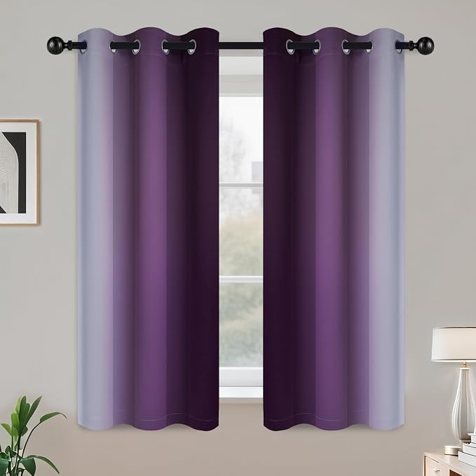 COSVIYA Grommet Room Darkening Ombre Purple Curtains W42xL54 inch | Purple and - Image 2