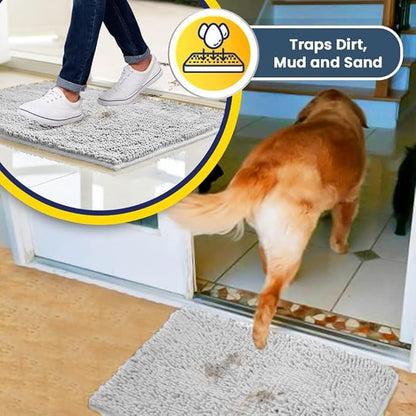 Muddy Mat® Shown on TV – Super Absorbent Microfiber Dog Door Mat for Muddy Paws, Non-Slip Washable Pet Rug, Quick Dry Chenille Entryway Carpet, Machine Washable Indoor Outdoor mat, White 35"x24"
