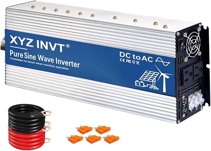 XYZ INVT 2500W Pure Sine Wave Inverter 24V to 120V AC, 5000W Peak Power, Power Converter for Solar System, Off-Grid Home, RV, Truck & Camping