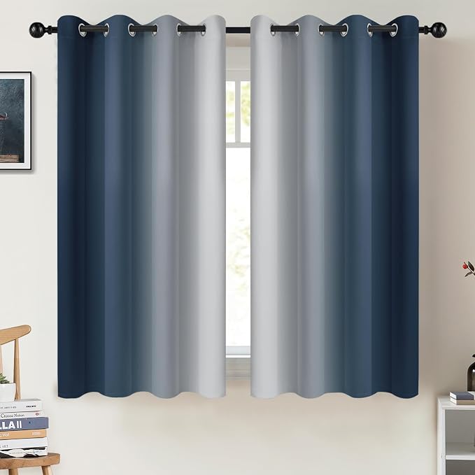 COSVIYA Grommet Room Darkening Ombre Navy Blue Curtains W52xL54 inch | Navy and by COSVIYA