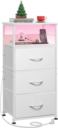 WLIVE Nightstand with Charging Station, 31.9" H Nightstand with 3 Fabric Drawers by WLIVE