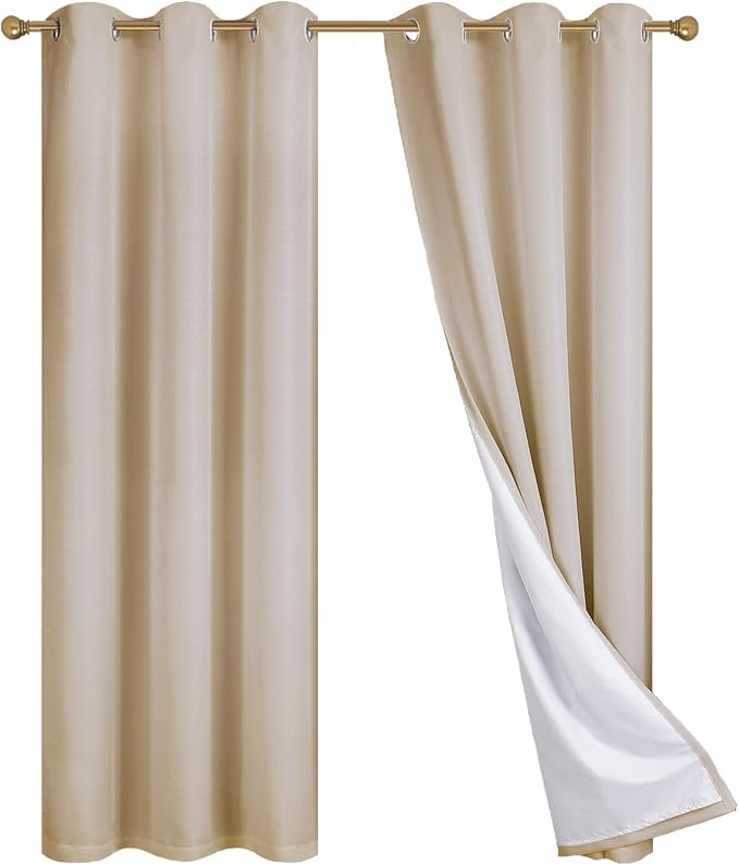 Diraysid 100% Blackout Curtains Beige Linen Curtains - Image 9