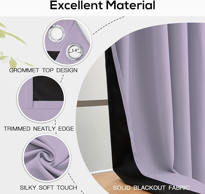 Yakamok Lilac Blackout Curtains 36 inches Long - Image 4
