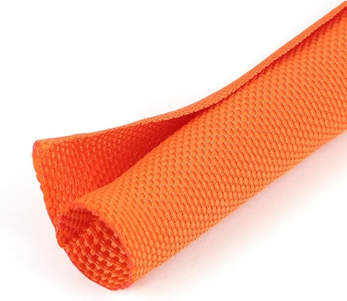 Holed 1/2 inch Split Braided Cable Management Sleeve for USB Cable Power Cord Audio Video Cable, High-Temperature Automotive Harness Wire Loom Cord Protector from Cat Dog Chewing (Orange, 10FT)