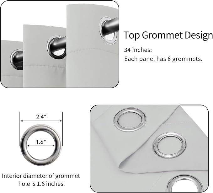 Easy-Going Thermal Grommet Curtains, 2 Panels 34x63 in, Noise Reduction - Image 4