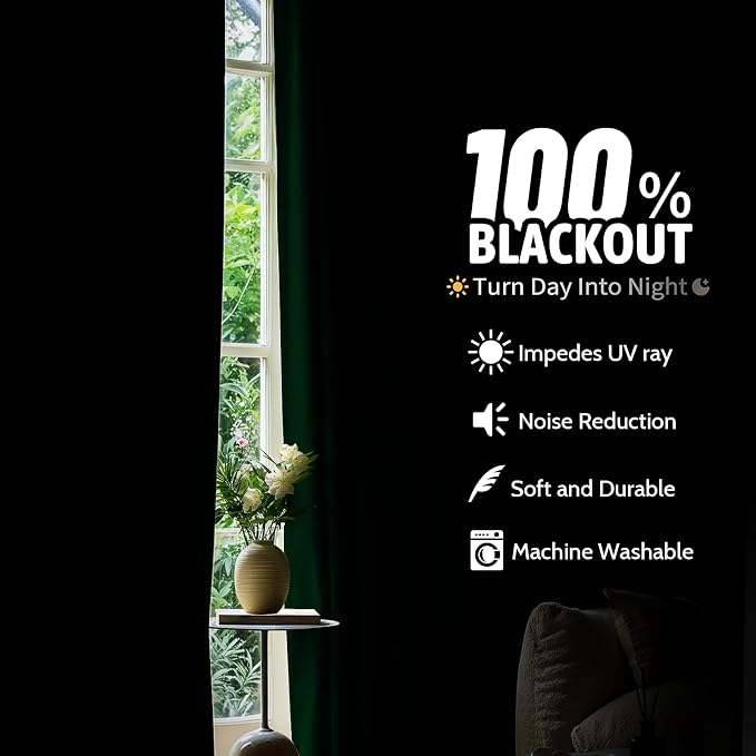 COSVIYA Drak Green 100% Blackout Curtains - Image 2