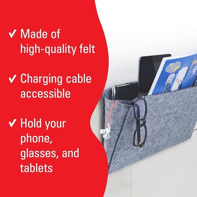 Kikkerland Large Grey Felt Pocket Caddy - Image 4