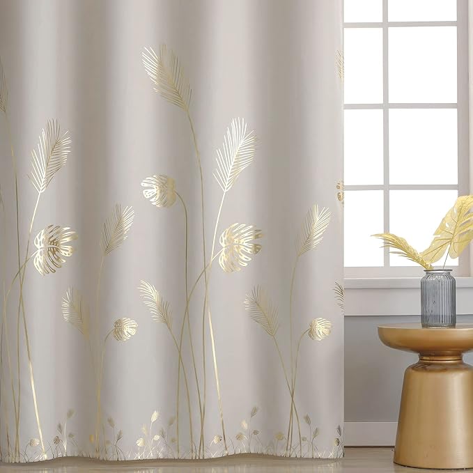 Cream Beige Curtain for Sliding Door 100W x 84L Inch Long Gold Palm Curtains - Image 3