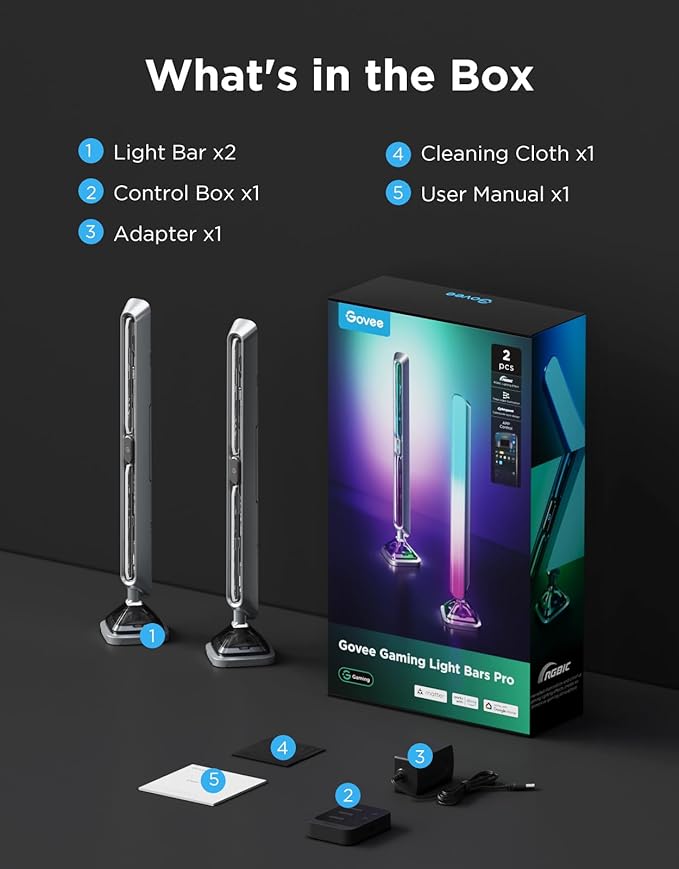 Govee Gaming Light Bars Pro, Upgraded 16-Inch Smart Triple-Sided RGBIC Illumination Wi-Fi LED Gaming Lights, Music Sync & 60+ Scene Modes, Works with Alexa & Google Home, Game Room Decor