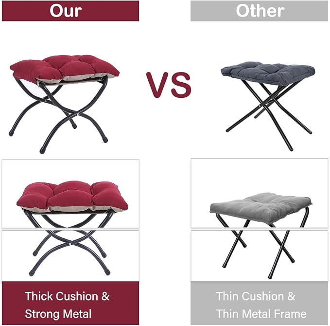 Lazy Chair with Ottoman, Comfy Accent Reading Chair, Burgundy | Foldable - Image 8