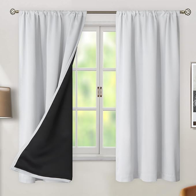 BGment Greyish White 100% Blackout Curtains 63 Inches Long - Image 2