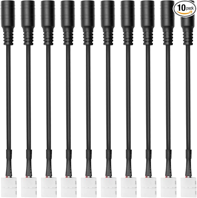 LightingWill 10pcs/Pack DC Female Plug Solderless Snap Down 2Pin Conductor LED Connector for Quick Splitter Connection of 8mm Wide 3528 2835 Single Color Flex LED Strips