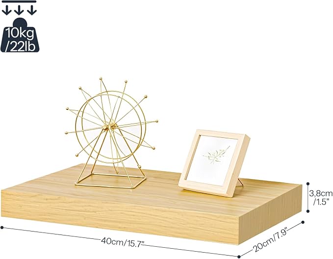 HOOBRO Floating Shelves for Wall, Wall Mounted Shelf Set of 2, 15.7" Hanging - Image 3