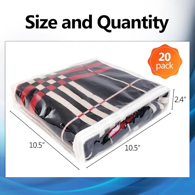 20Pcs Clear Vinyl Zippered Storage Bags, Small Blankets Storage Bags Plastic - Image 2