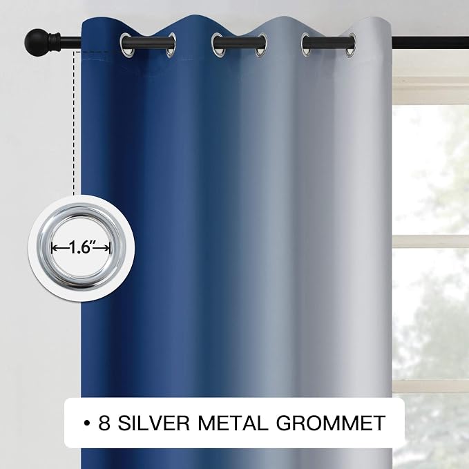 COSVIYA Curtains & Drapes Grommet Ombre Blue Curtains W52 x L96 Inch | Gradient - Image 3