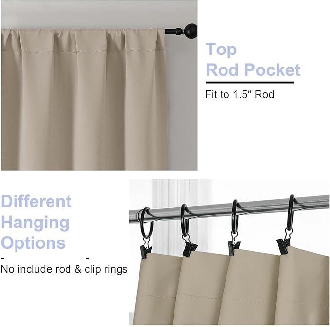 Simplebrand Ava Biscotti Beige Short 30 Inches Blackout Curtain 2 Panels Set - Image 5