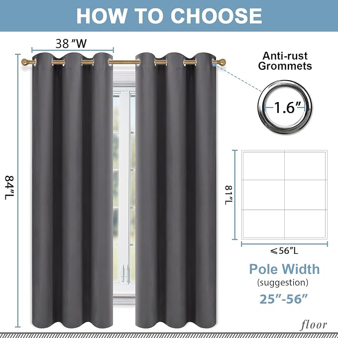 Diraysid Grey Grommet Blackout Curtains - Image 6